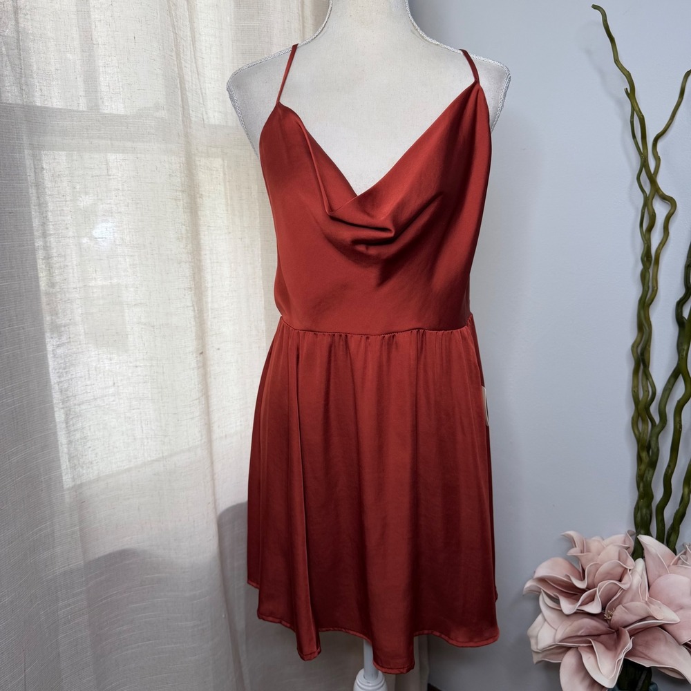 NWT Intimately Free People Good Company Cowl Neck Open Back Satin Mini Dress M